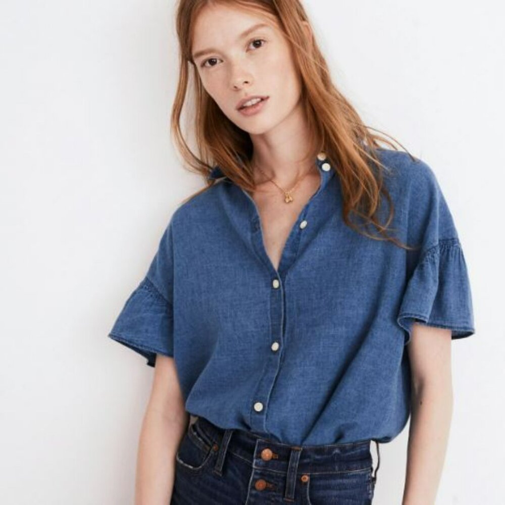 Madewell Blue Button-Down Short Sleeve Shirt